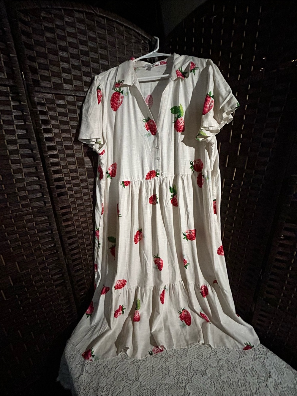 Jane and Delancey Cream Maxi Dress with Red Strawberry Motif